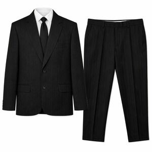 Bill Cairo Tailor Suit Mens 44L 33x32 Black Pinstripe Heavyweight 2 Piece Set